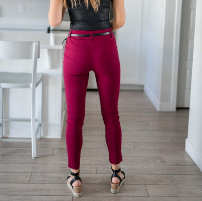 Pantalones bengalíes con cinturón - rojo rubí