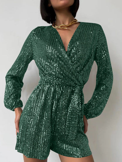 Combinaison à manches longues et surplis à sequins, taille nouée