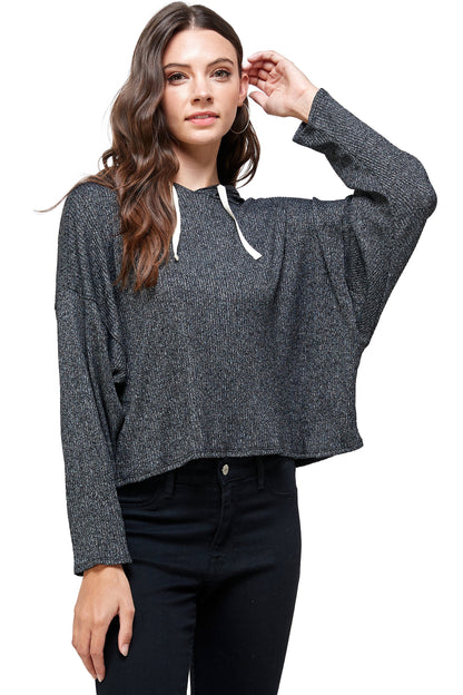 Pull à capuche côtelé bicolore brossé