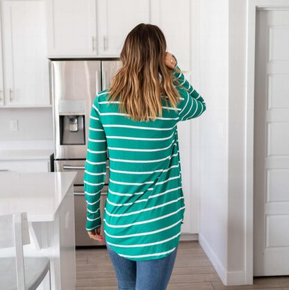 Striped V-neck Dolphin Hem Top