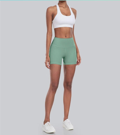 Pantalones cortos de ciclista de spandex de cintura alta, pantalones cortos de yoga suaves para entrenamiento de glúteos