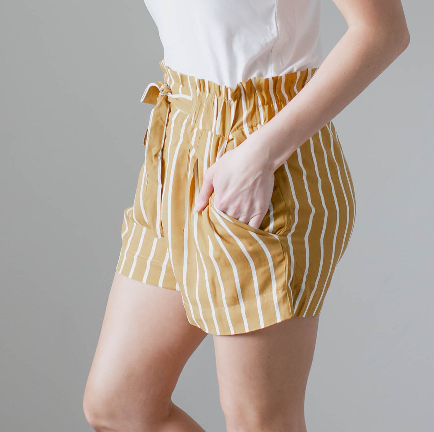 Striped Tie Front Paperbag Shorts