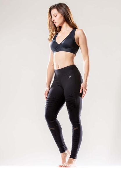 Leggings côtelés taille basse athlétiques avec poche cachée et pan en maille