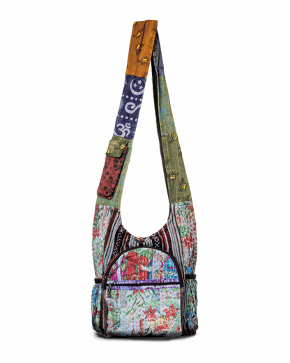 Bolso hobo vintage de patchwork con botella de agua de la colección Kathmandu