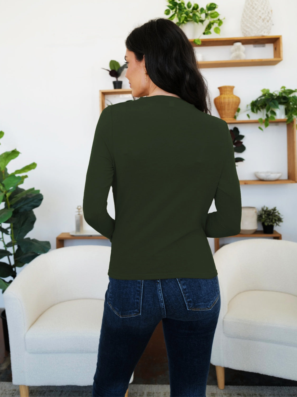 Camiseta de manga larga con cuello alto fruncido