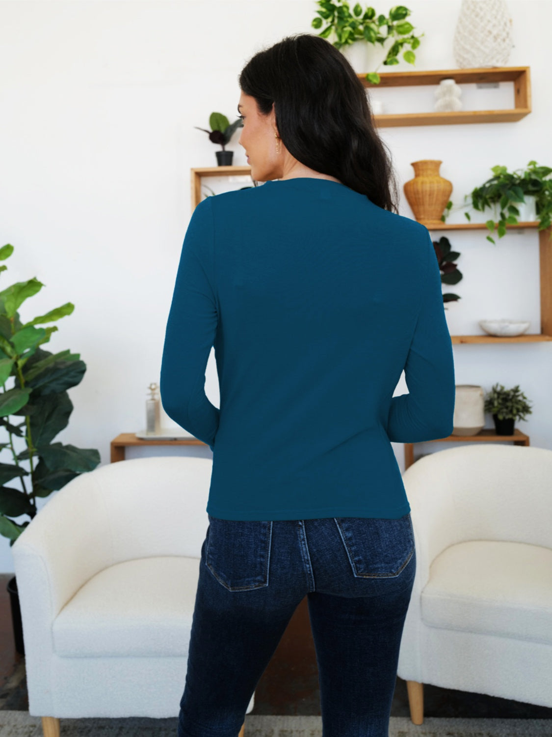 Camiseta de manga larga con cuello alto fruncido