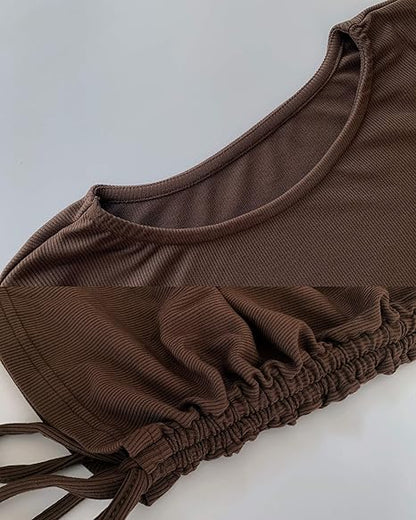 Robe moulante courte à manches longues et cordon de serrage pour femme