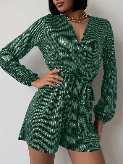 Combinaison à manches longues et surplis à sequins, taille nouée