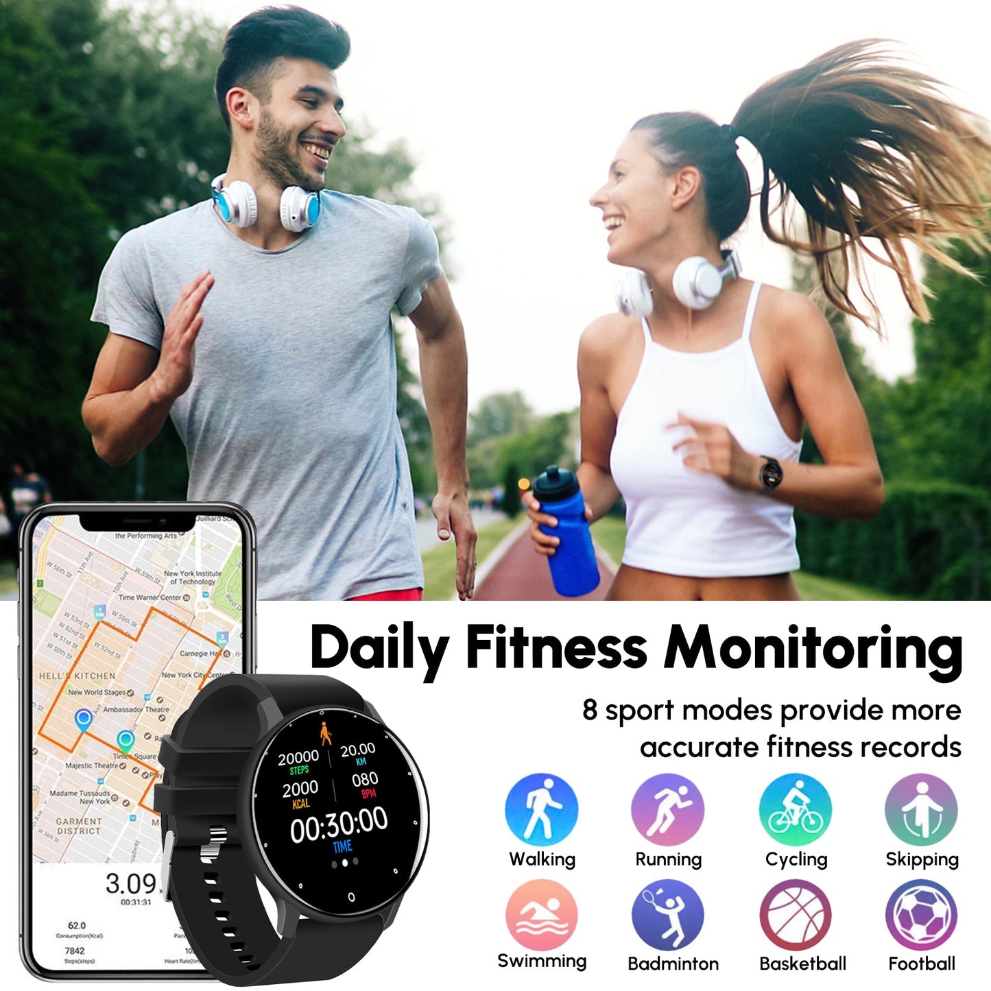 Reloj inteligente Bluetooth P67 resistente al agua con cámara y control remoto.