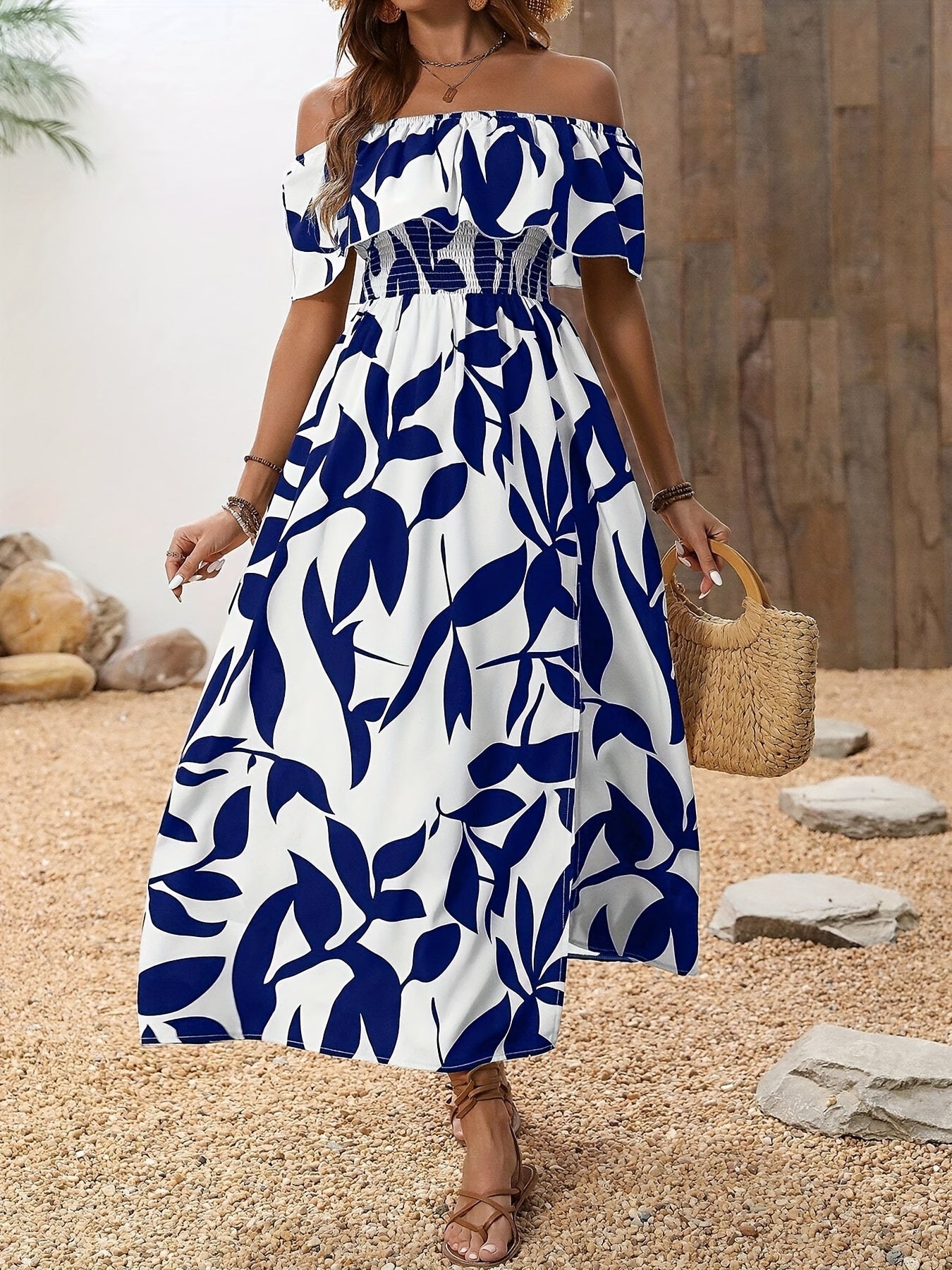 Vestido elegante de un solo hombro con abertura para mujer: vestido largo fluido y elegante para vacaciones y fiestas. 