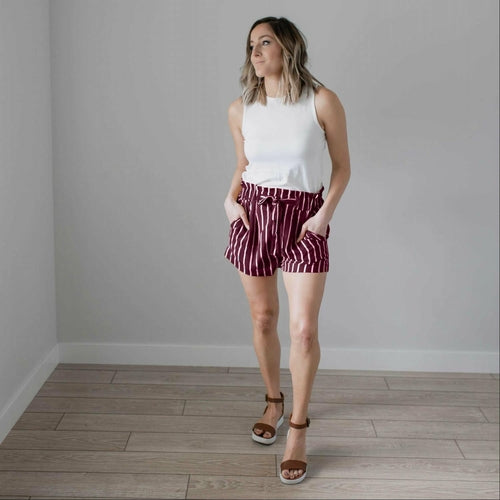 Striped Tie Front Paperbag Shorts