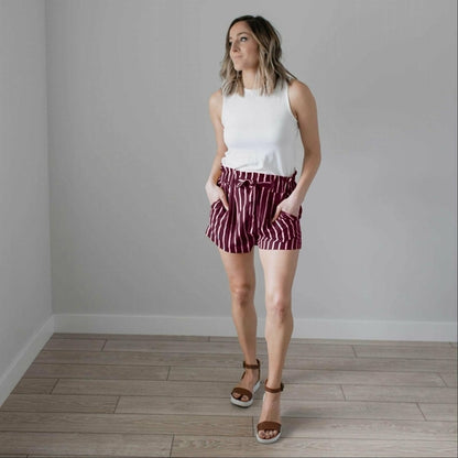 Striped Tie Front Paperbag Shorts