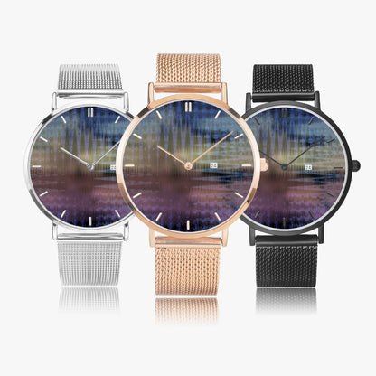Reloj de cuarzo con calendario perpetuo de acero inoxidable iridiscente de Jacki Easlick
