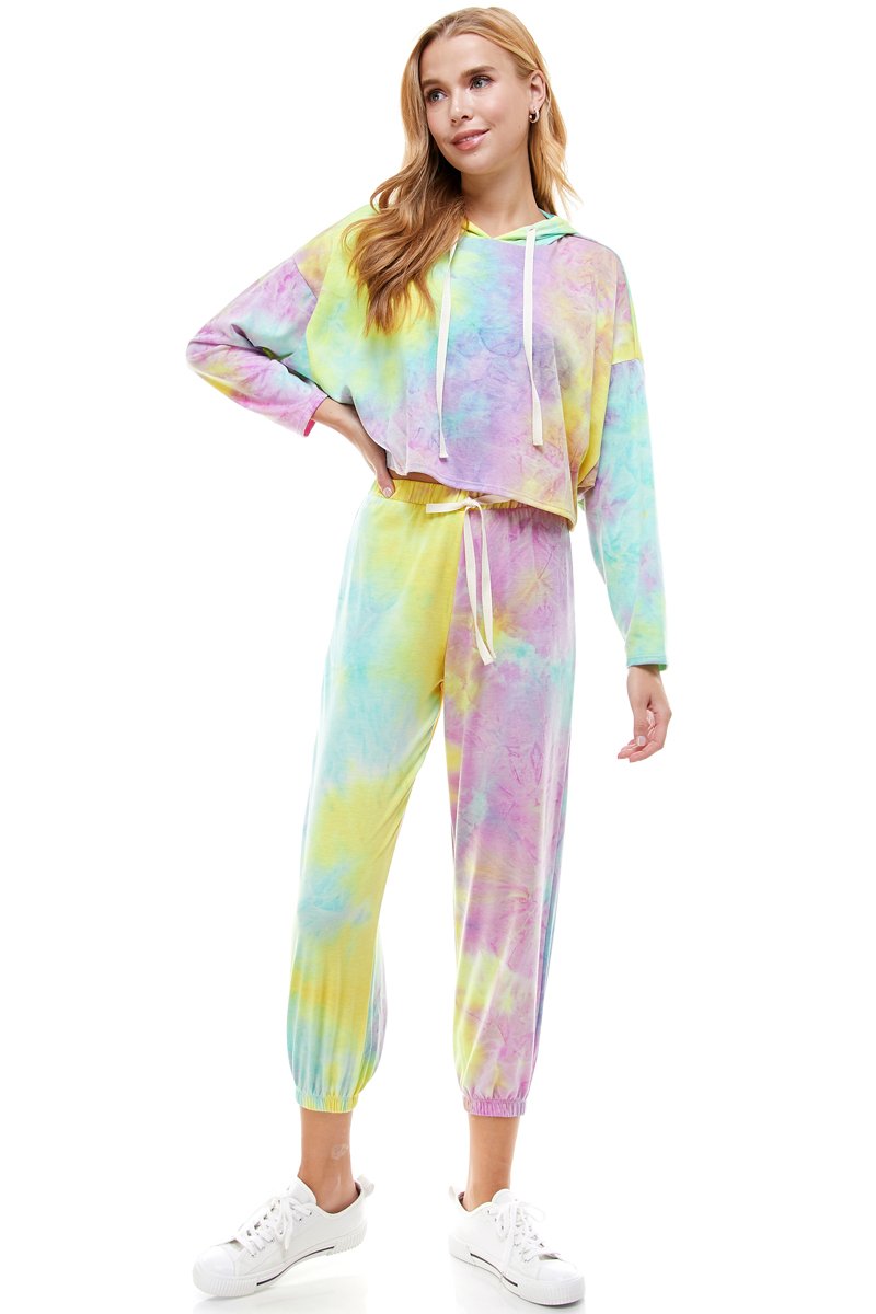 CONJUNTO DE PANTALÓN DEPORTIVO CON CAPUCHA Y PANTALÓN DE PUNTO DE TERCIOPELO FRANCES TEÑIDO
