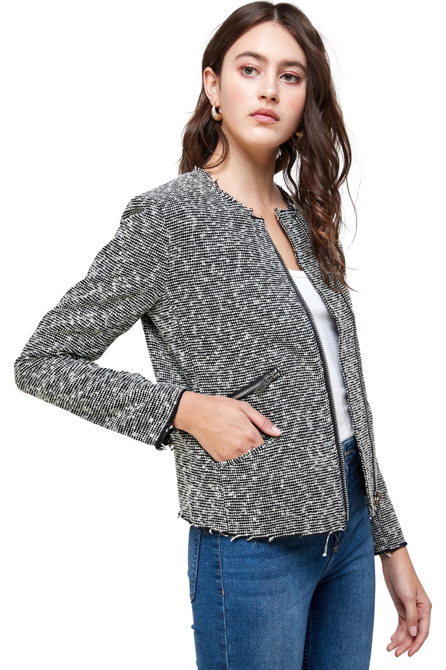 Veste zippée texturée – Élégance décontractée