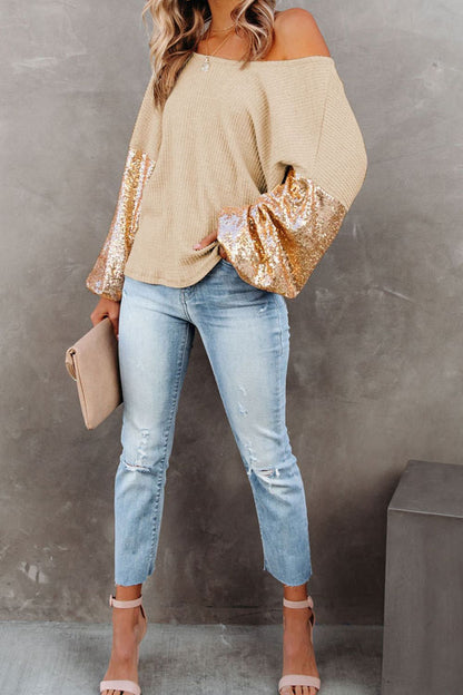 Blusa de punto gofre con lentejuelas