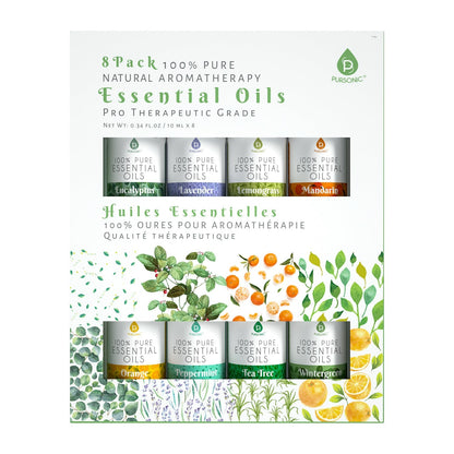 Paquete de 8 aceites esenciales de aromaterapia 100% puros
