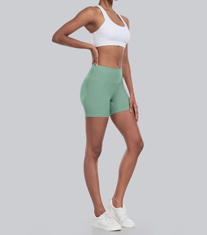 Pantalones cortos de ciclista de spandex de cintura alta, pantalones cortos de yoga suaves para entrenamiento de glúteos
