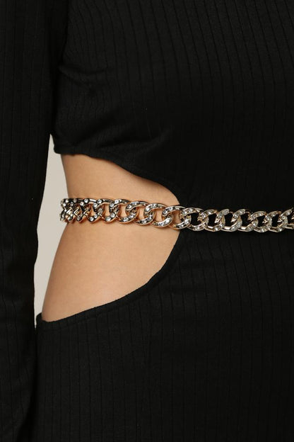 Long Sleeve Ribbed Maxi Dress with High-Neck & Cutout waist