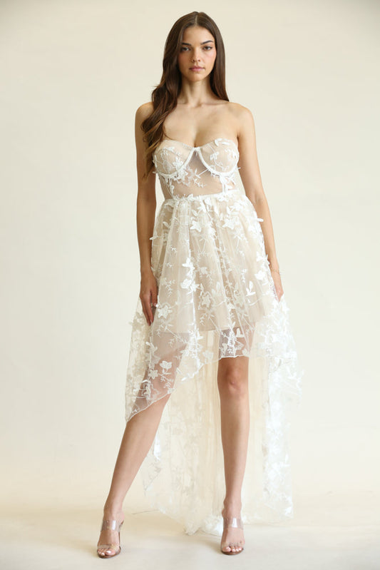 Narelle - Vestido de encaje con bordado floral en 3D