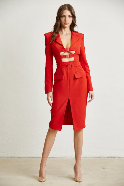 Notched Collar Buckle Dress