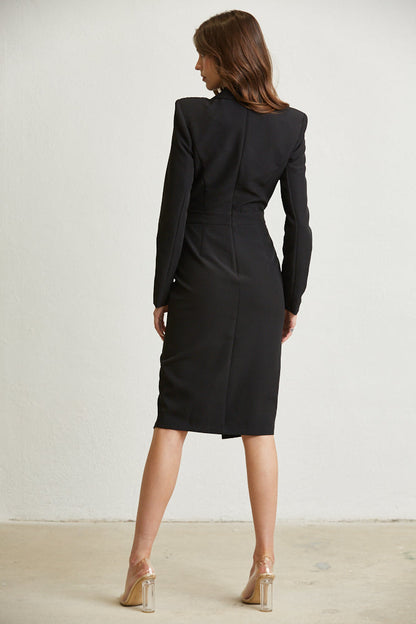 Notched Collar Buckle Dress