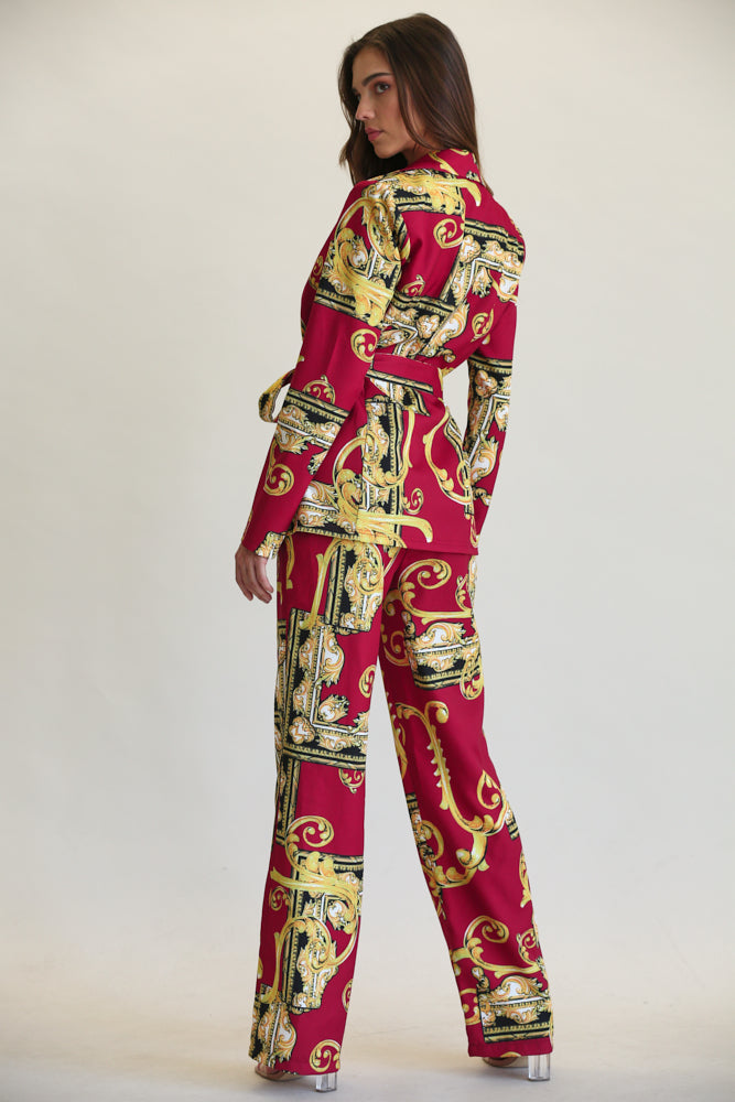 Ensemble blazer et pantalon pour femme avec ceinture - Aarifa