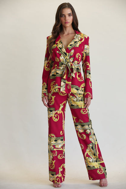 Ensemble blazer et pantalon pour femme avec ceinture - Aarifa