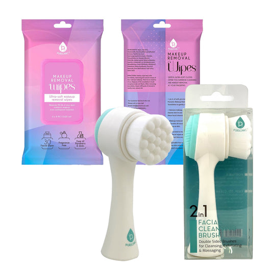 Paquete Belleza Radiante: Cepillo Limpiador Facial de Doble Cara y Maquillaje