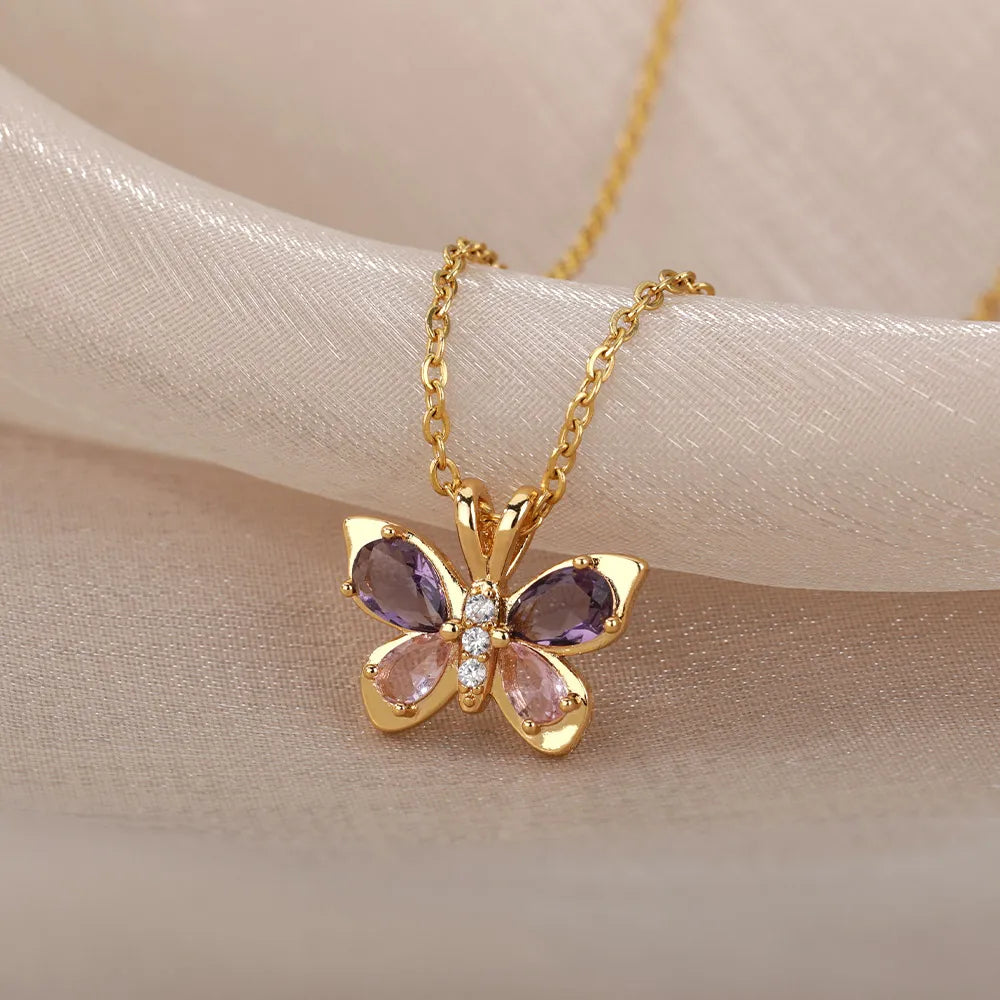 Cute Crystal Butterfly Necklace