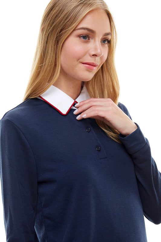 Polo à manches longues pour femme avec col contrasté