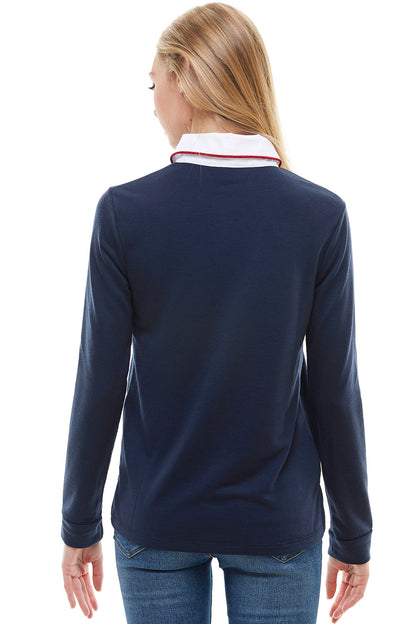 Polo à manches longues pour femme avec col contrasté