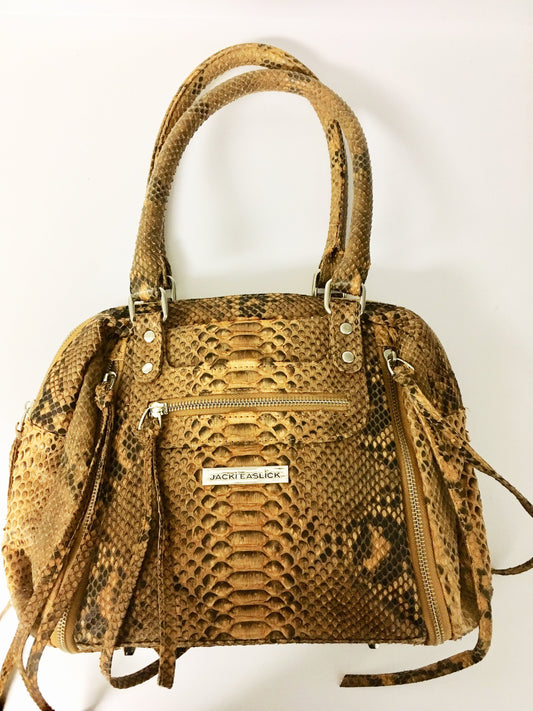 Bolso bandolera de pitón real dorado con cremalleras expandibles