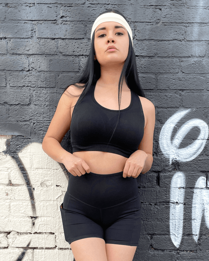 Jolie short de sport taille haute avec poches sur les hanches
