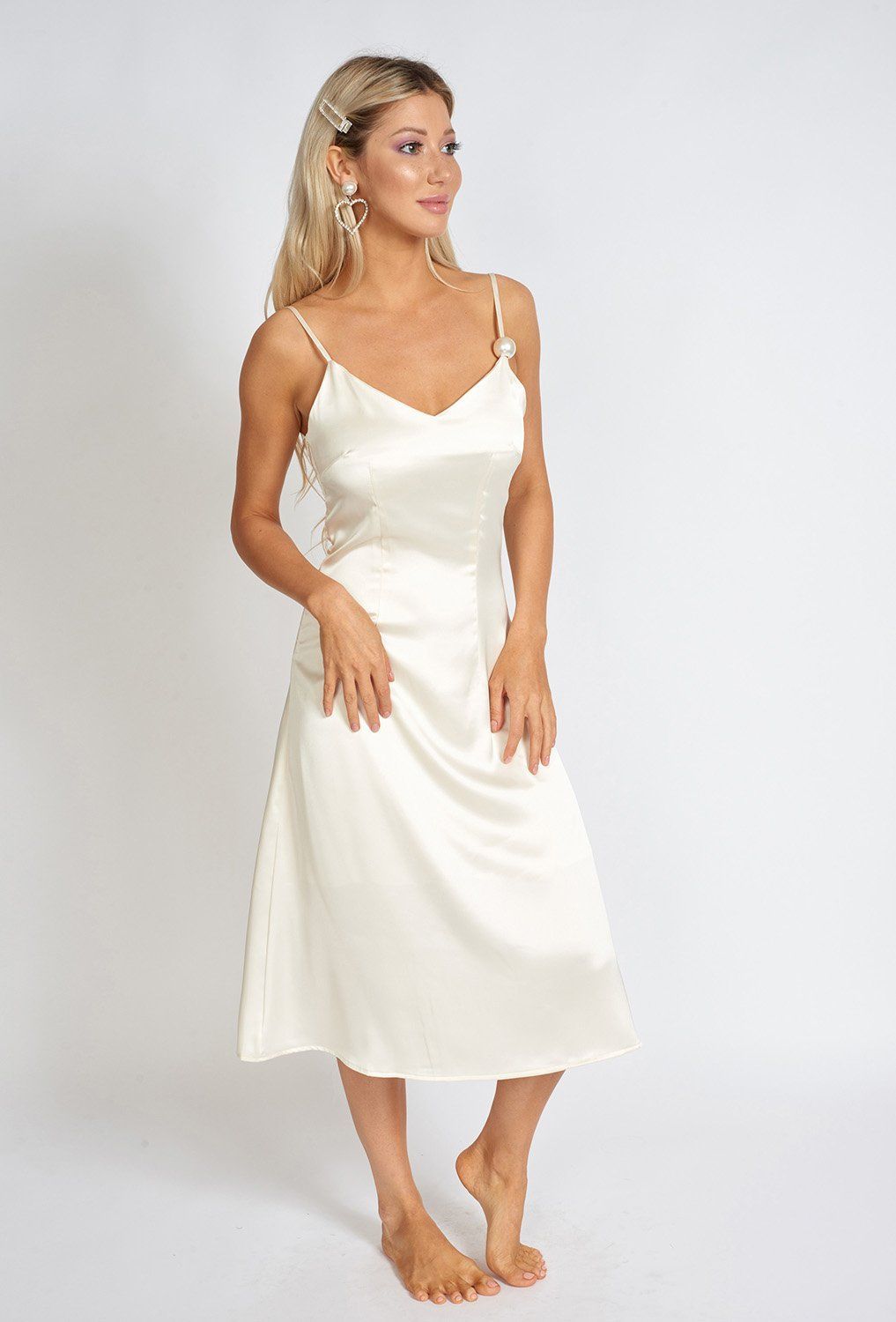 Vestido lencero de satén perlado Léonie One