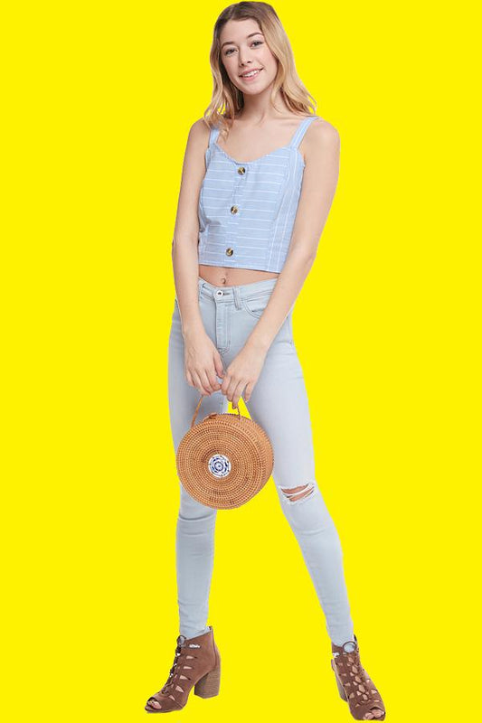 Stripe Button Front Crop Top