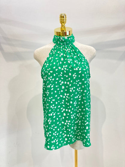 Top sin mangas con cuello halter y estampado abstracto
