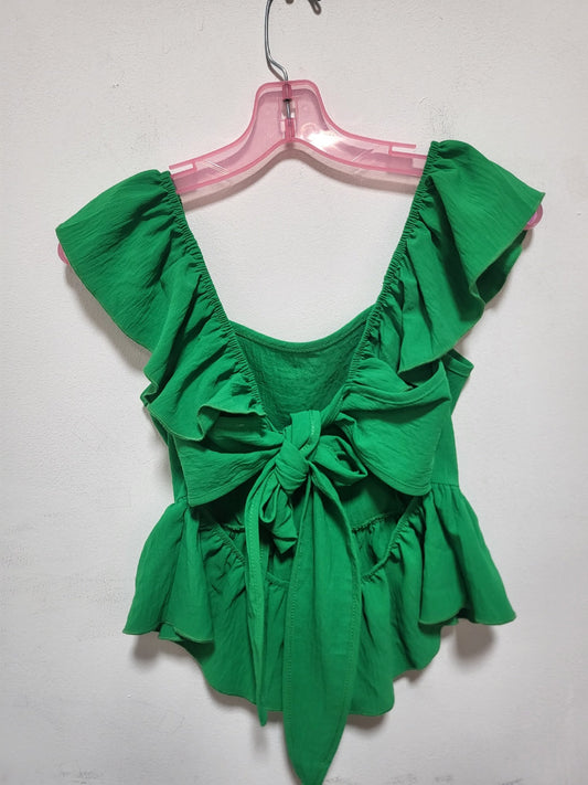 Top peplum con escote cuadrado y mangas con volantes