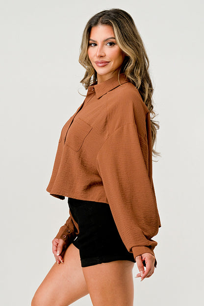 Chemise boutonnée oversize pour femme - Haut court décontracté et élégant