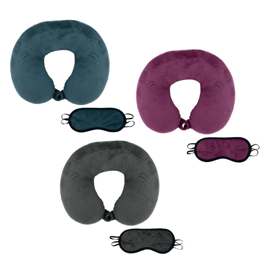 3 oreillers de voyage en mousse à mémoire de forme avec masques de sommeil par Pursonic
