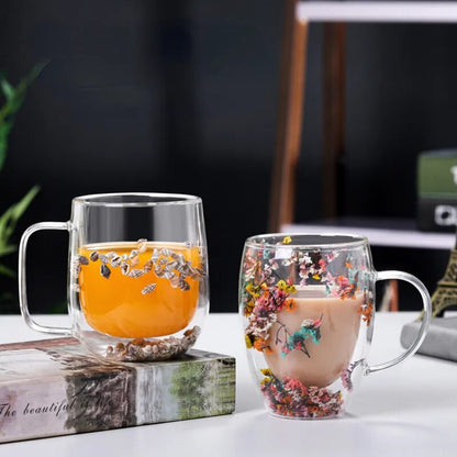 Preciosas tazas de vidrio de borosilicato de alta gama con asa