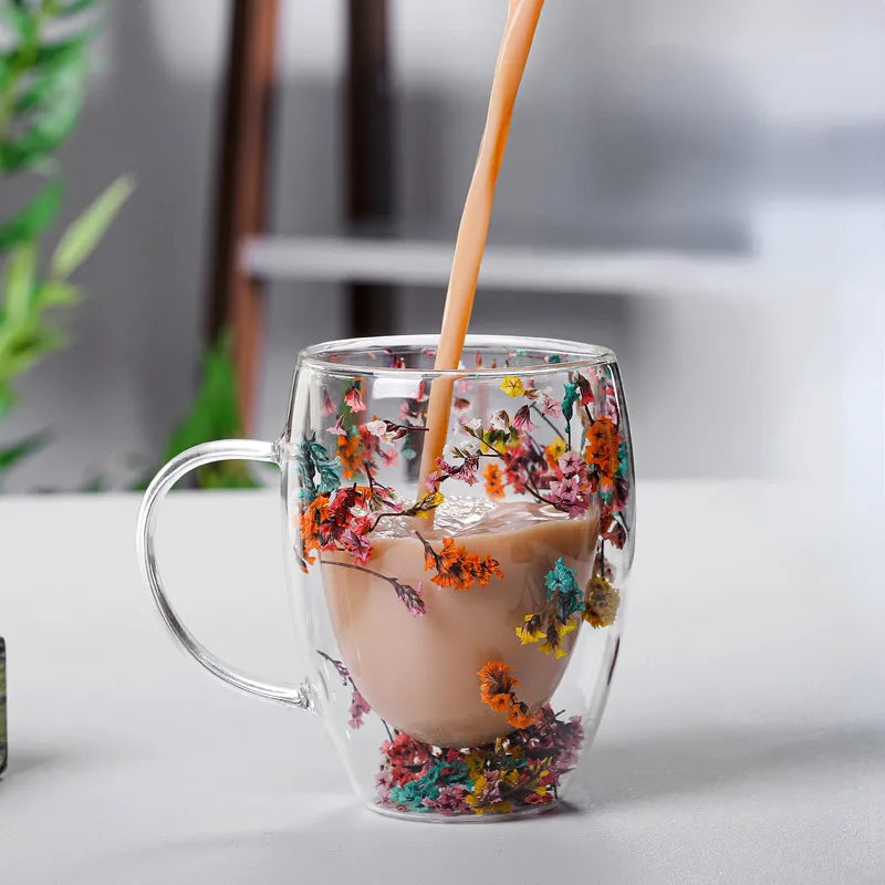 Preciosas tazas de vidrio de borosilicato de alta gama con asa