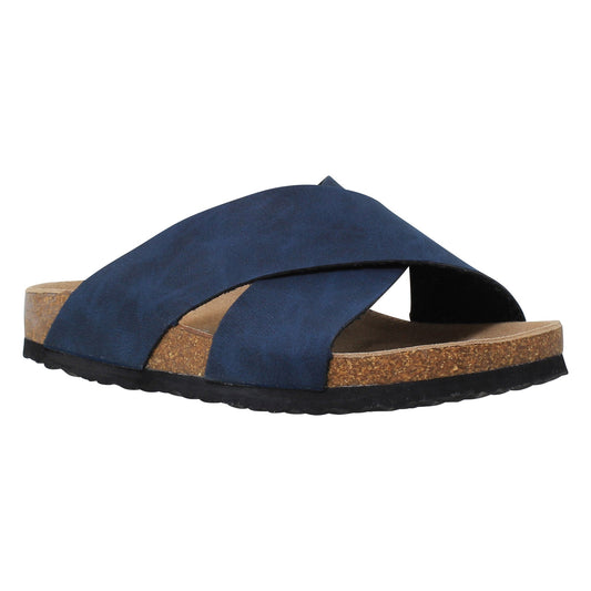 SOBEYO Classic Cork Sandals Criss-Cross Strap Slip On Navy Blue