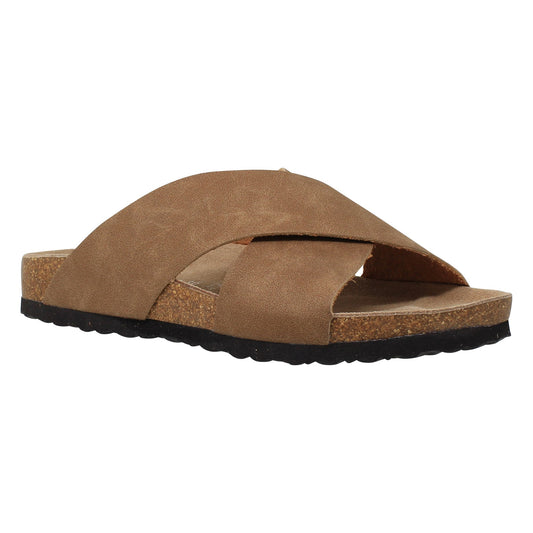 SOBEYO Classic Cork Sandals Criss-Cross Strap Slip On Tan