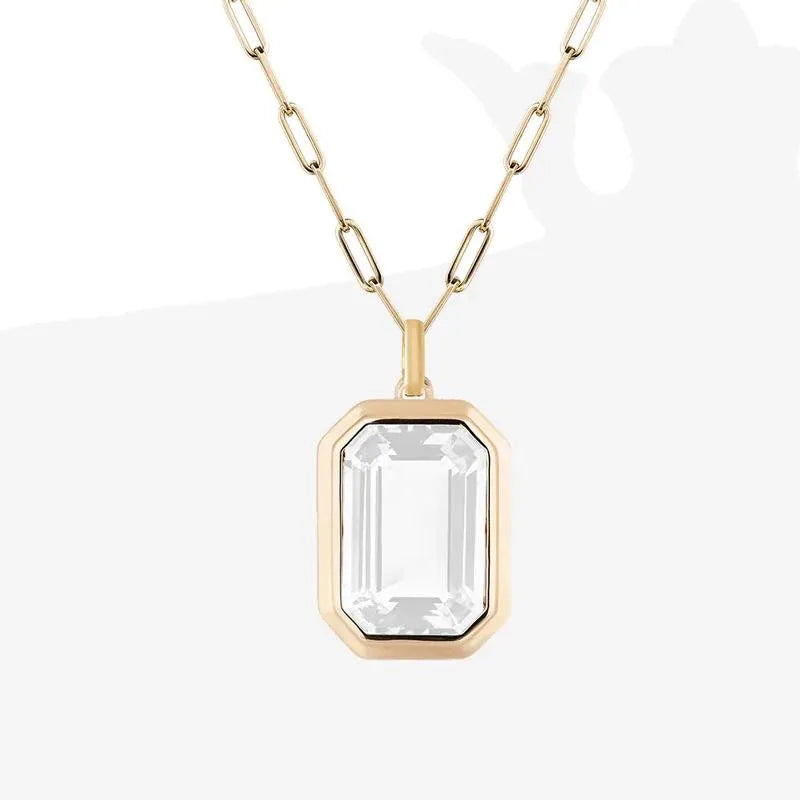 Magnifique collier pendentif carré géométrique en cristal
