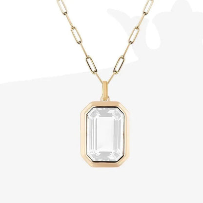 Magnifique collier pendentif carré géométrique en cristal