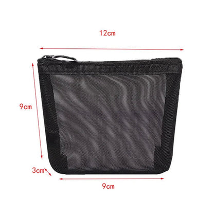 Bolsa de maquillaje de malla negra para mujer, bolsa de cosméticos transparente, pequeña y grande
