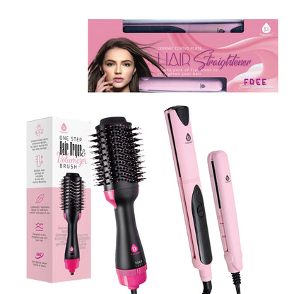 Paquete de potencia para peinar el cabello: secador de cabello de un solo paso y cepillo voluminizador +