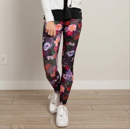 Pantalon de sport taille haute à fleurs longueur cheville