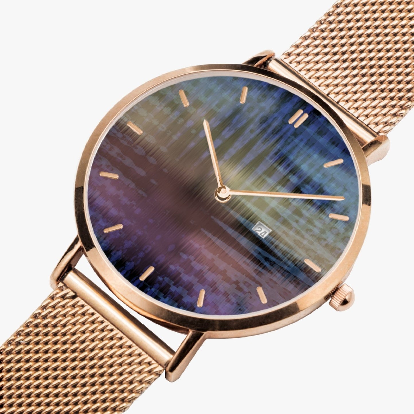 Reloj de cuarzo con calendario perpetuo de acero inoxidable iridiscente de Jacki Easlick